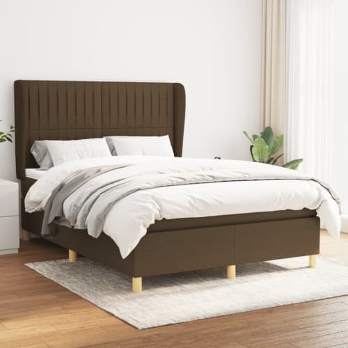 Ramsäng med madrass mörkbrun 140x190 cm tyg