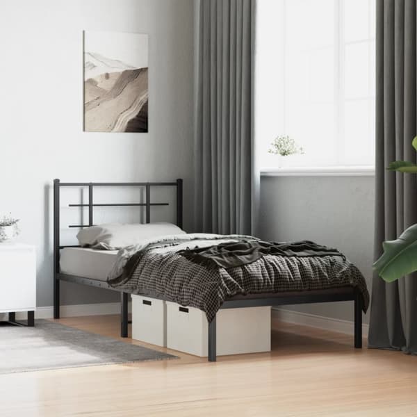 Sängram med huvudgavel metall svart 90x200 cm
