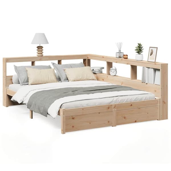 Säng med bokhylla utan madrass 140x190cm massiv furu
