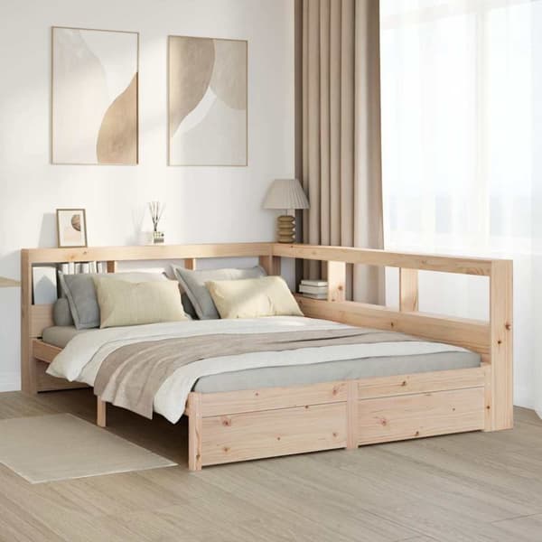 Säng med bokhylla utan madrass 140x190cm massiv furu