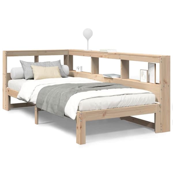 Säng med bokhylla utan madrass 90x190cm massiv furu