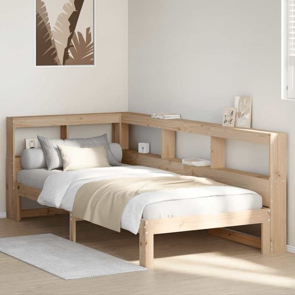 Säng med bokhylla utan madrass 90x190cm massiv furu