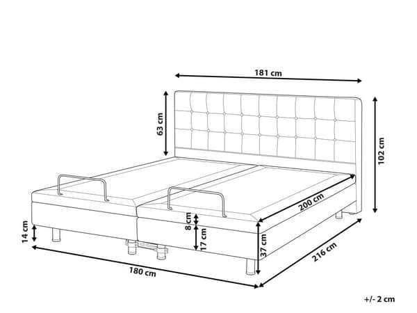 Elektrisk Seng Mørkegrå 180 x 200 cm Fjernkontroll Justerbar Stoffpolstring