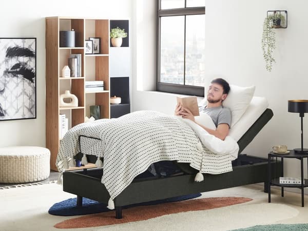 Elektrisk Seng Mørkegrå Polyester 90 x 200 cm Fjernstyrt Justerbar Uten Sengegavl