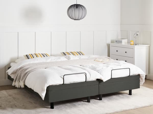 Elektrisk Seng Mørkegrå Polyester 160 x 200 cm Fjernstyrt Justerbar Uten Sengegavl