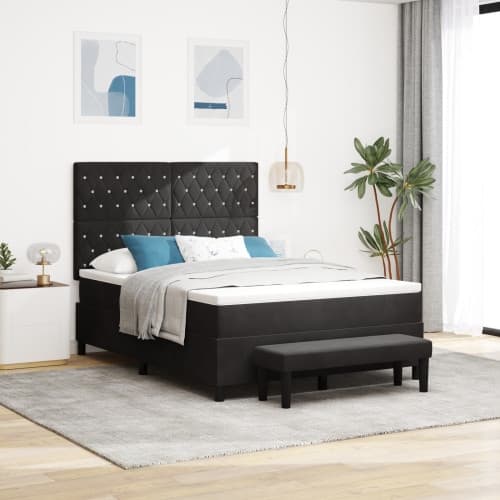 Boxfjäder Säng med Madrass & Bänk Svart 160x200 cm Sammet