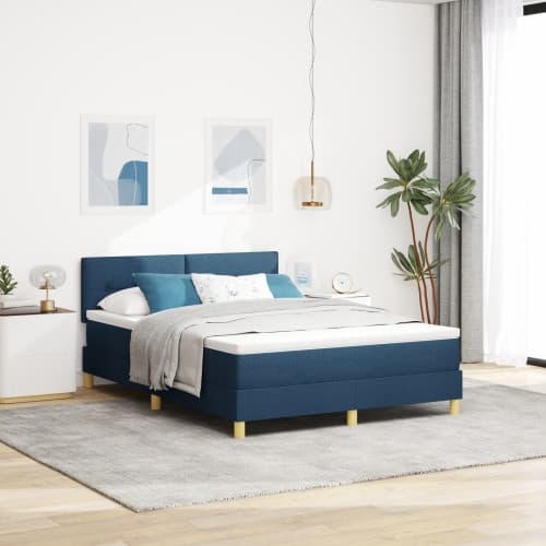 Boxspring säng med madrass Blå 160x200 cm Tyg