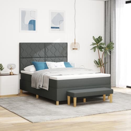 Box fjädringssäng med madrass & bänk Mörkgrå 160x200 cm Tyg
