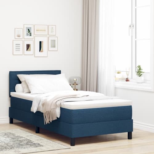 Box Spring Säng med Madrass & LED Blå 80x200 cm Tyg