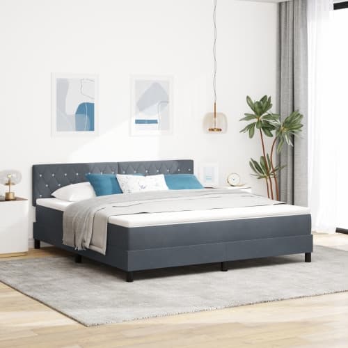 Resårsäng med madrass 180x200 cm mörkgrå sammet