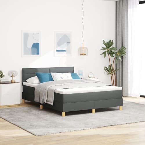 Boxresårssäng med Madrass Mörkgrå 140x190 cm Tyg