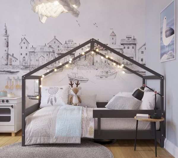 FURNLUX HOUSE BED HYTTE BLACK 80X160CM