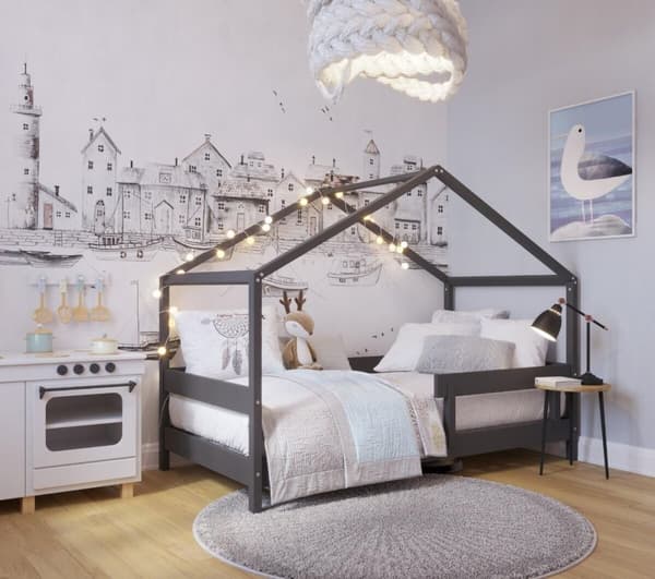 FURNLUX HOUSE BED HYTTE BLACK 80X160CM