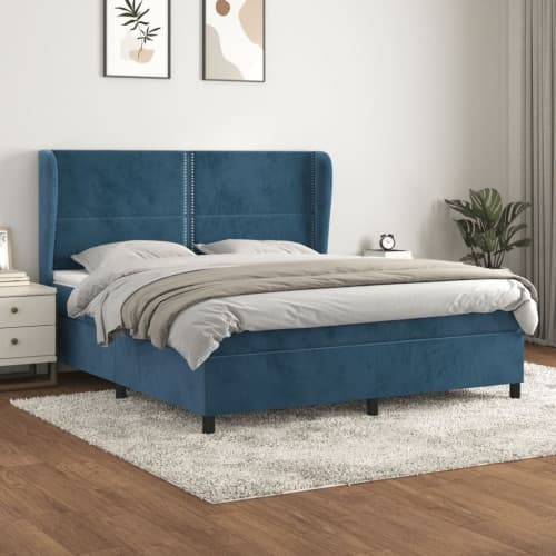 Ramsäng med madrass mörkblå 180x200 cm sammet