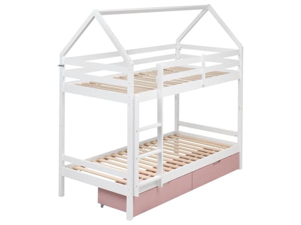Dobbel Køyeseng Hvit med Rosa Skuffer Furu 90 x 200 cm Enkeltseng Størrelse Soverom Barn Barnerom
