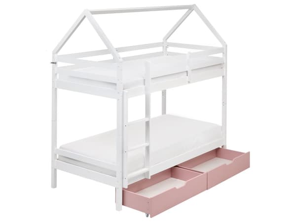 Dobbel Køyeseng Hvit med Rosa Skuffer Furu 90 x 200 cm Enkeltseng Størrelse Soverom Barn Barnerom