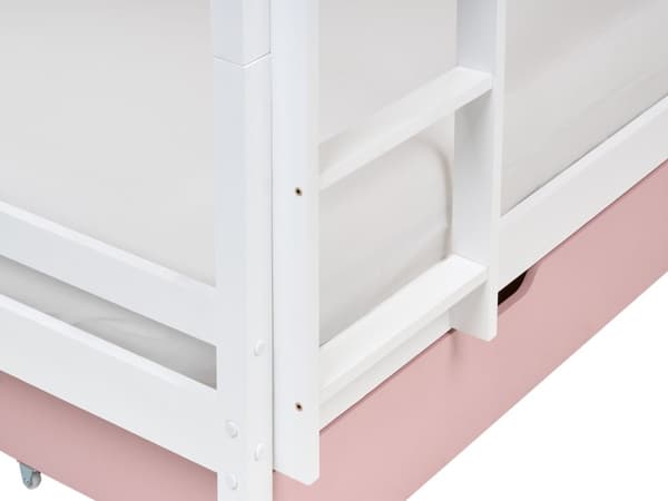Dobbel Køyeseng Hvit med Rosa Skuffer Furu 90 x 200 cm Enkeltseng Størrelse Soverom Barn Barnerom