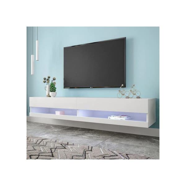 TV-möbel med LED-belysning, vit, 140x40x30,5 cm, vit