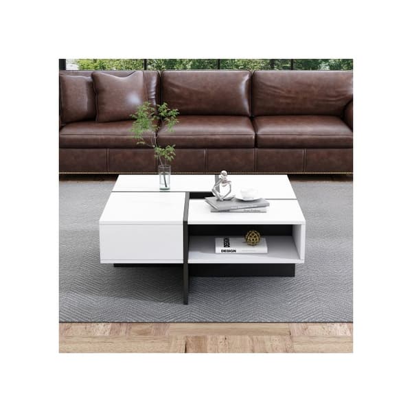 Låg bord 70x70x35cm - svart och vit design, 5 öppna fack, 10x10cm, belastningskapacitet 30kg