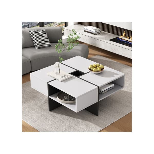 Låg bord 70x70x35cm - svart och vit design, 5 öppna fack, 10x10cm, belastningskapacitet 30kg