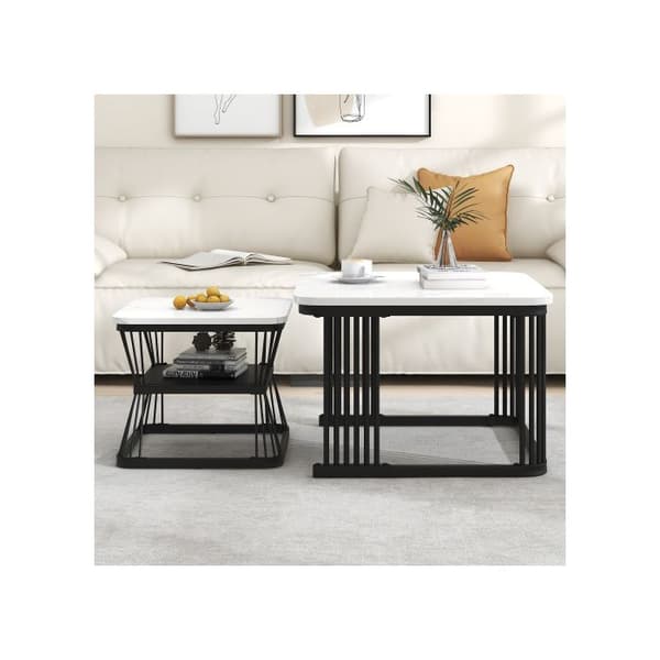 Set om 2 moderna soffbord, 2 bord, mått 65x65x45 cm och 45x45x39.5 cm respektive.