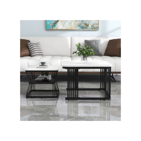 Set om 2 moderna soffbord, 2 bord, mått 65x65x45 cm och 45x45x39.5 cm respektive.