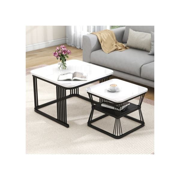 Set om 2 moderna soffbord, 2 bord, mått 65x65x45 cm och 45x45x39.5 cm respektive.