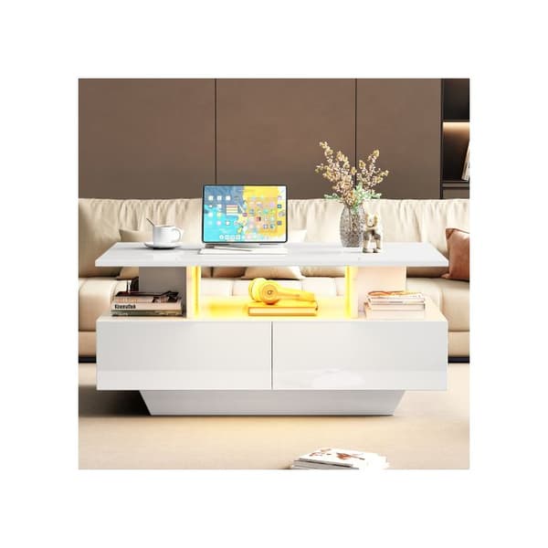 Elegant soffbord 90x55x41 cm med LED-belysning och 2 lådor, max. last 30 kg