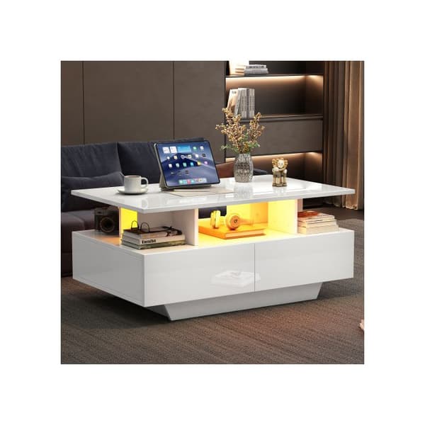 Elegant soffbord 90x55x41 cm med LED-belysning och 2 lådor, max. last 30 kg