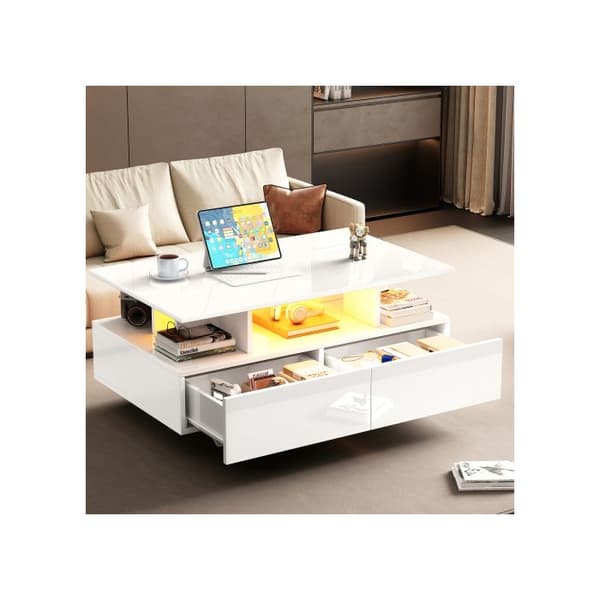Elegant soffbord 90x55x41 cm med LED-belysning och 2 lådor, max. last 30 kg