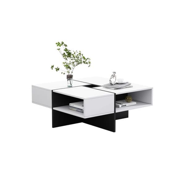 Låg bord 70x70x35cm - svart och vit design, 5 öppna fack, 10x10cm, belastningskapacitet 30kg