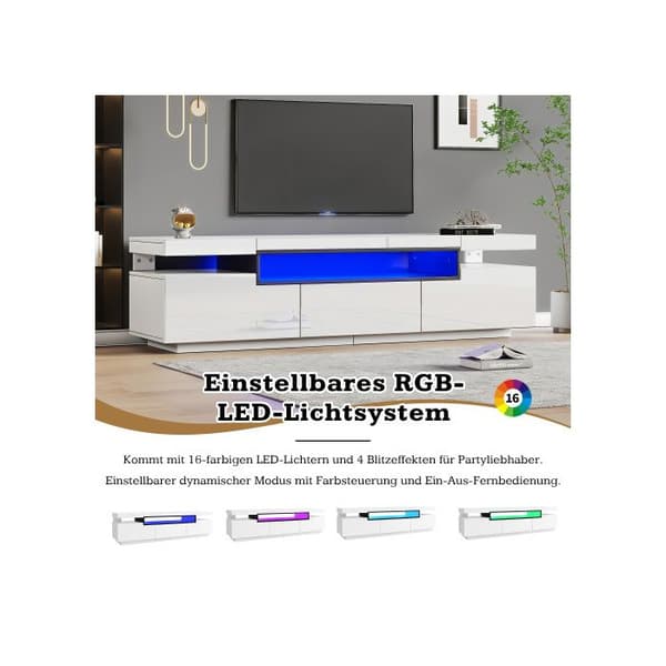 Elegant och blänkande TV-möbel 160x39x42 cm - Vit med LED-belysning 16 färger - Passar för TV 70'