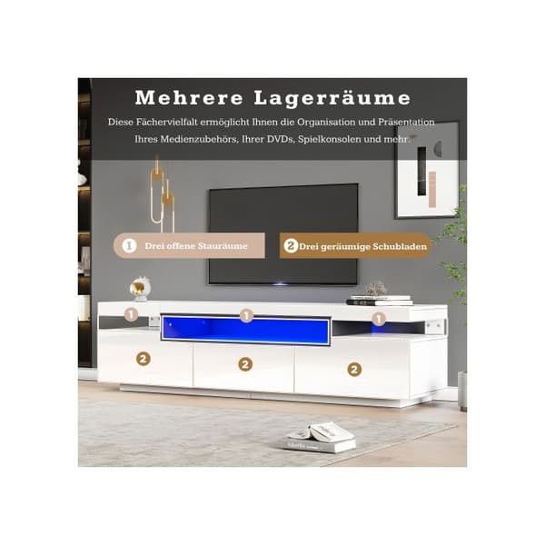 Elegant och blänkande TV-möbel 160x39x42 cm - Vit med LED-belysning 16 färger - Passar för TV 70'