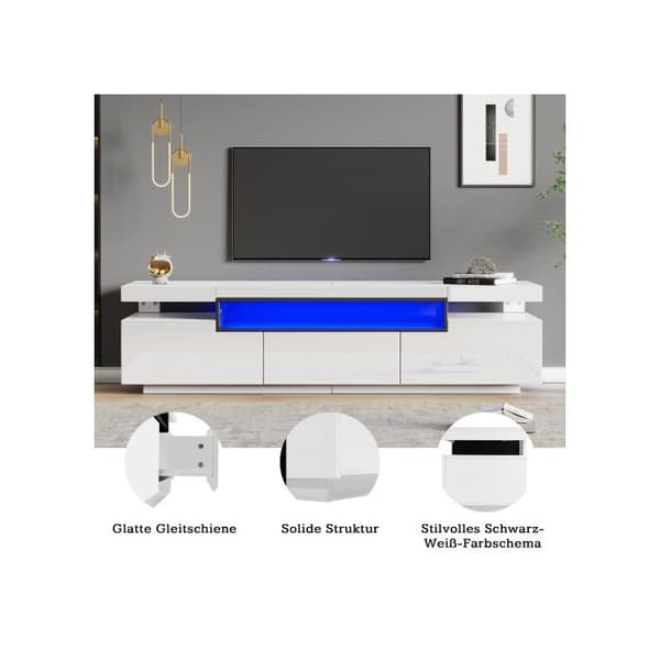 Elegant och blänkande TV-möbel 160x39x42 cm - Vit med LED-belysning 16 färger - Passar för TV 70'