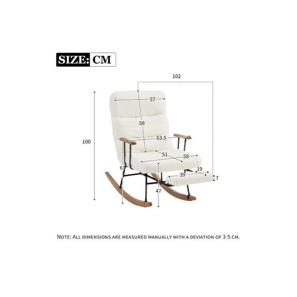 Bekväm gungstol, höjd 100 cm, sitsbredd 58 cm, justerbar vikt.