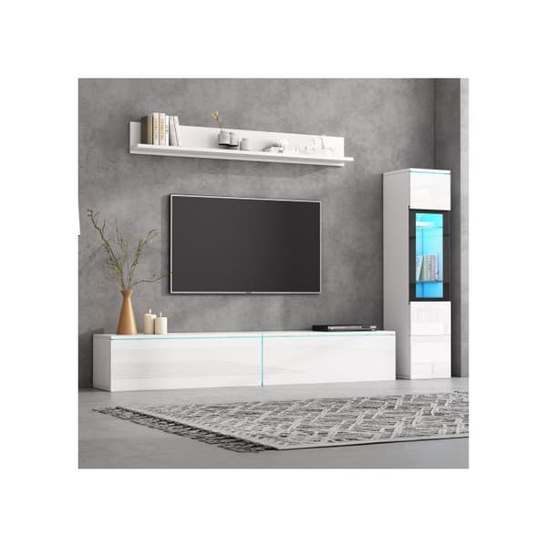TV-väggset 3-delars frontväggset vit 1 x TV-skåp, 1 x vardagsrumsdisplay, 1 x vägghylla