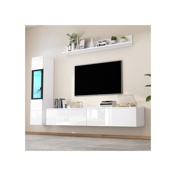 TV-väggset 3-delars frontväggset vit 1 x TV-skåp, 1 x vardagsrumsdisplay, 1 x vägghylla