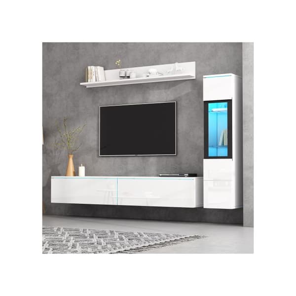 TV-väggset 3-delars frontväggset vit 1 x TV-skåp, 1 x vardagsrumsdisplay, 1 x vägghylla