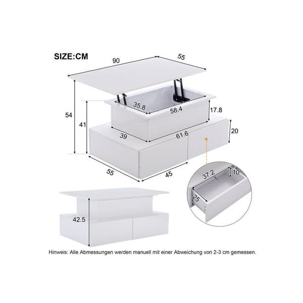 Modern låg vit glänsande med LED-belysning och 4 lådor - 90x55x41, max. belastning 30 kg