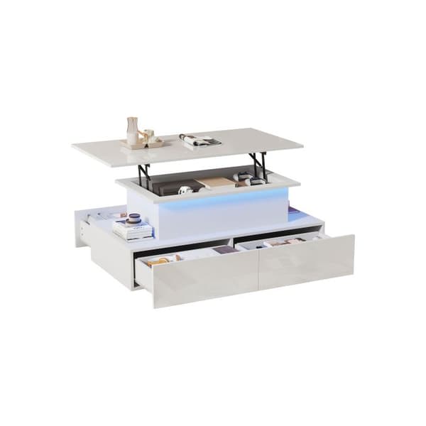 Modern låg vit glänsande med LED-belysning och 4 lådor - 90x55x41, max. belastning 30 kg