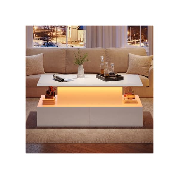 Modern låg vit glänsande med LED-belysning och 4 lådor - 90x55x41, max. belastning 30 kg
