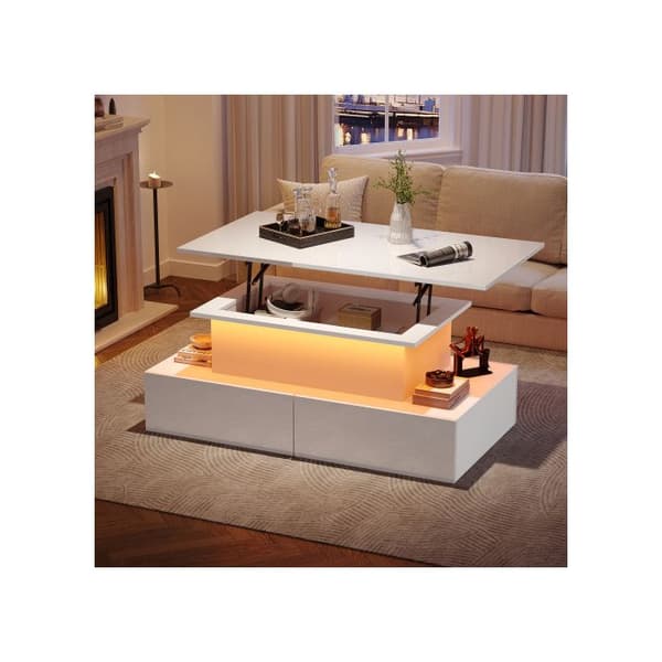 Modern låg vit glänsande med LED-belysning och 4 lådor - 90x55x41, max. belastning 30 kg