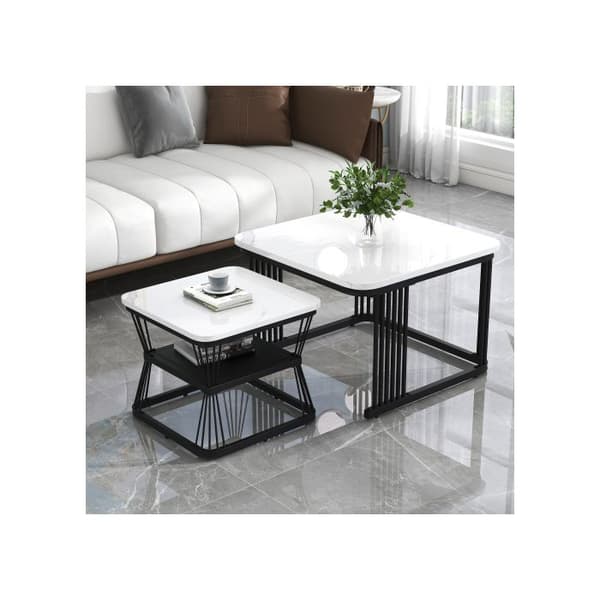 Set om 2 moderna soffbord, 2 bord, mått 65x65x45 cm och 45x45x39.5 cm respektive.