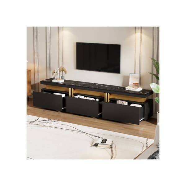 Moderna lågt möbel TV-möbel med marmorutseende, 200 x 40 x 42 cm - kan användas för TV-apparater upp till 90 tum.