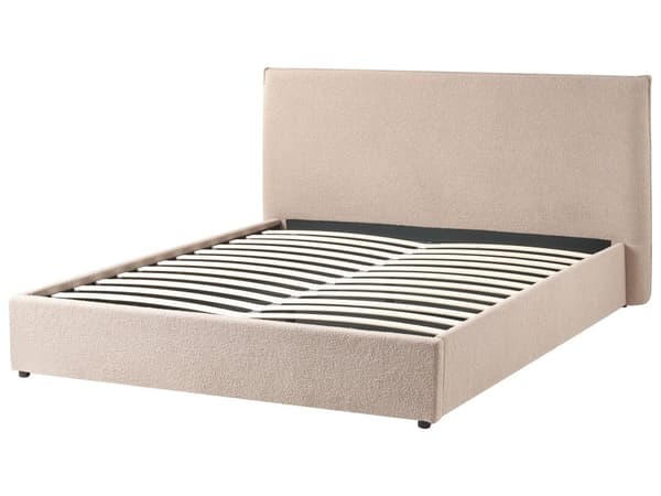 Seng med Oppbevaring Taupe Boucle Møbeltrekk Klassisk Sengegavl 160 x 200 cm