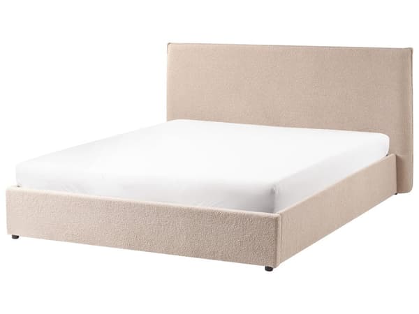 Seng med Oppbevaring Taupe Boucle Møbeltrekk Klassisk Sengegavl 160 x 200 cm