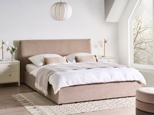 Seng med Oppbevaring Taupe Boucle Møbeltrekk Klassisk Sengegavl 160 x 200 cm