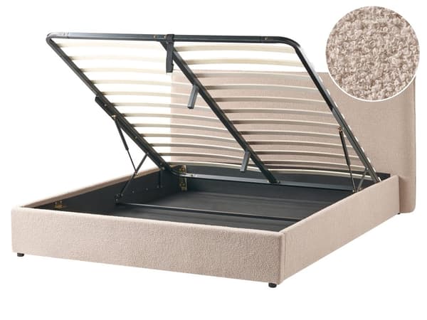 Seng med Oppbevaring Taupe Boucle Møbeltrekk Klassisk Sengegavl 160 x 200 cm