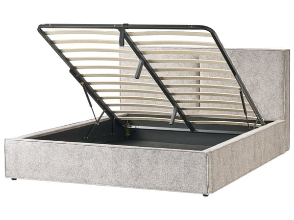 Seng med Oppbevaring i Beige og Grå Strikkede Velour Polstring Ottoman Lamellramme 180 x 200 cm