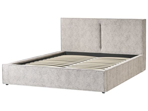 Seng med Oppbevaring i Beige og Grå Strikkede Velour Polstring Ottoman Lamellramme 180 x 200 cm